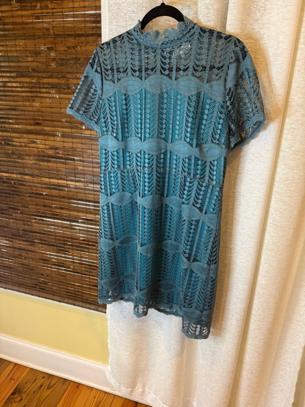NSR Teal Lace Short-Sleeve Mini Dress